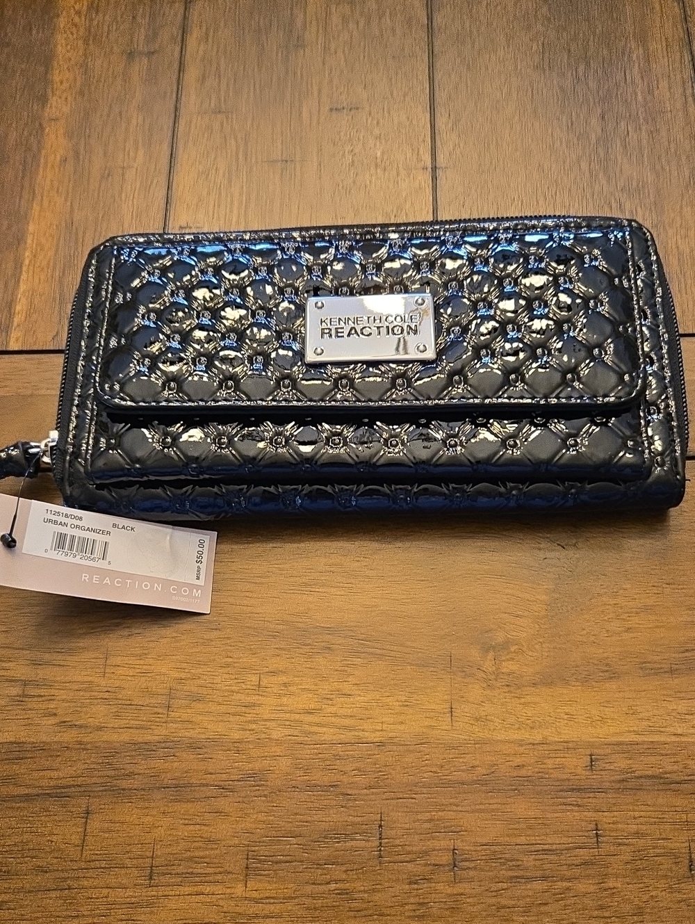 Kenneth Cole Reaction Black Quilted Patent Organizer Wallet